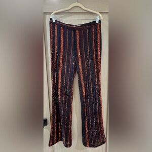 Zara Women's Sequin Striped Pants - Black and Orange